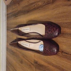 Dark magenta snake print heels